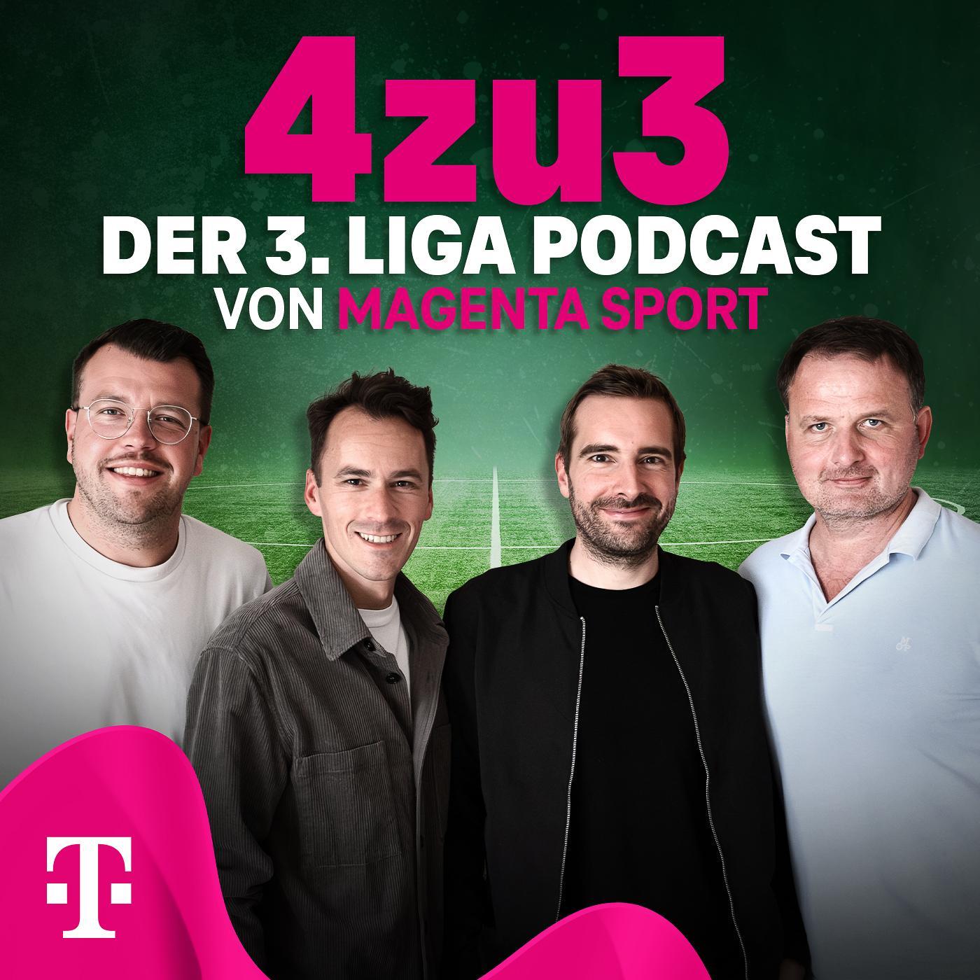 Werbemotiv des 4zu3-Podscasts mit den vier Hosts.